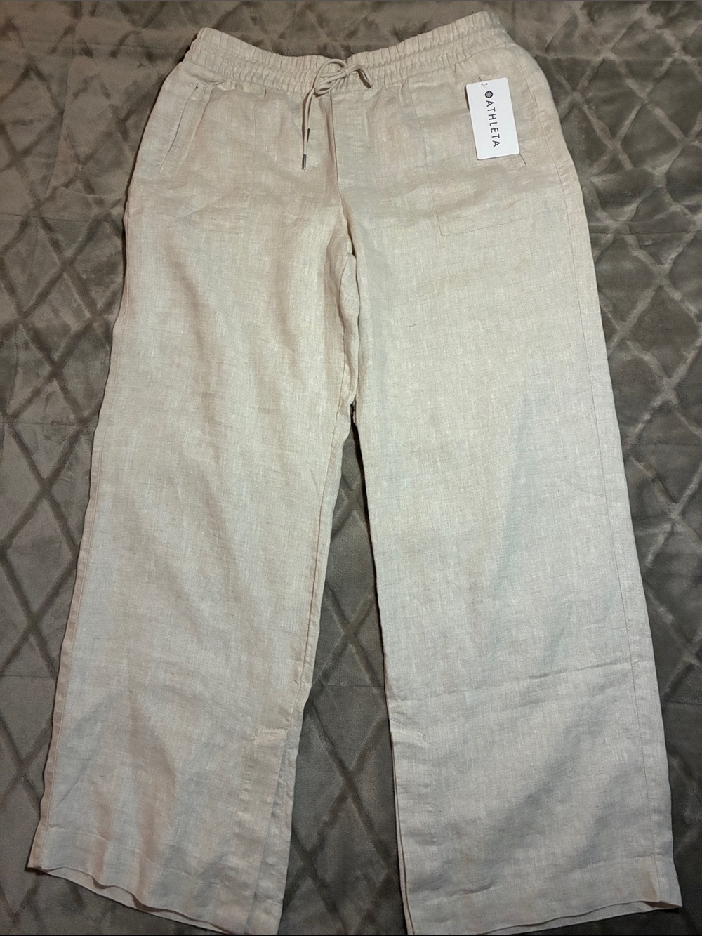 Athleta Women’s Retreat Wide Leg 100% Linen Pants Drawstring Size XL/T NWT